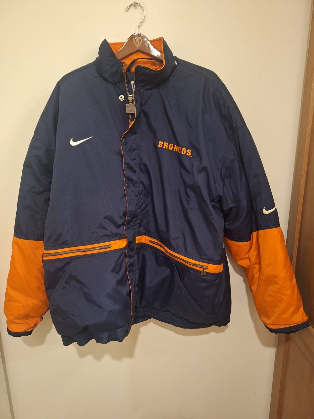 Nike Broncos Navy and Orange Puffer Jacket